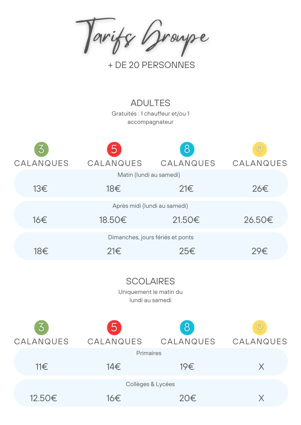 Tarifs et horaires Circuits